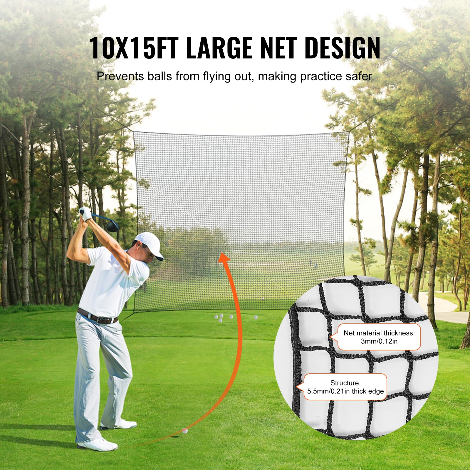 VEVOR Red de Práctica de Golf 3 x 4,5 m Nailon Barrera Deportiva
