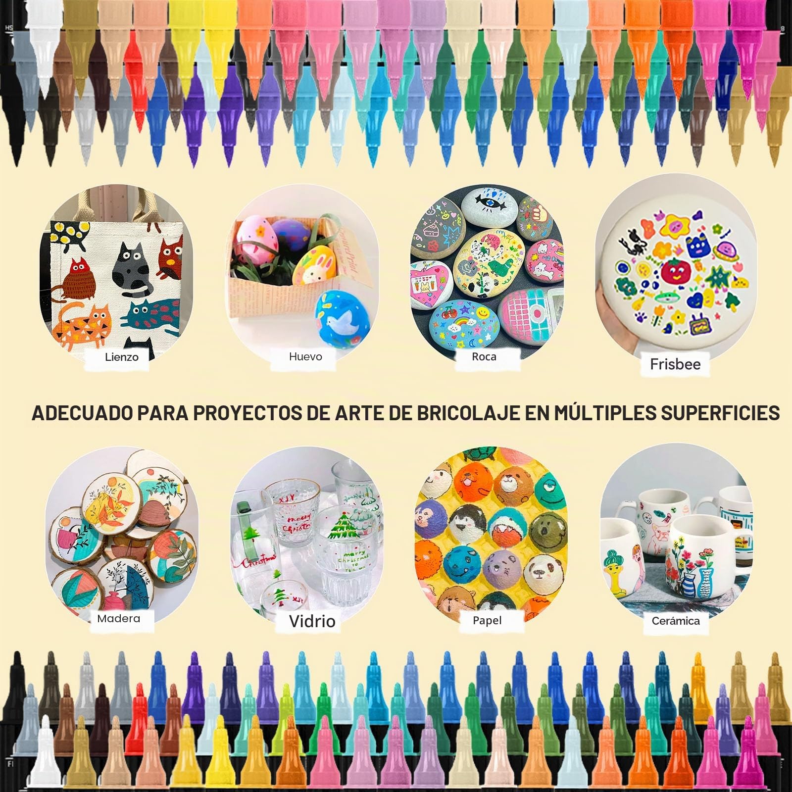 Arrtx 64 rotuladores acrílicos para piedras resistentes al agua, rotuladores acrílicos con punta de pincel y punta fina, rotulador de pintura para pintura de rocas para cerámica, tela, lienzo, madera