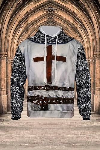 Miniatura 3 de Adult Medieval Knight Templar Hoodie Men Hooded Sweatshirt Costume Halloween Cosplay Templar Knight Shirt