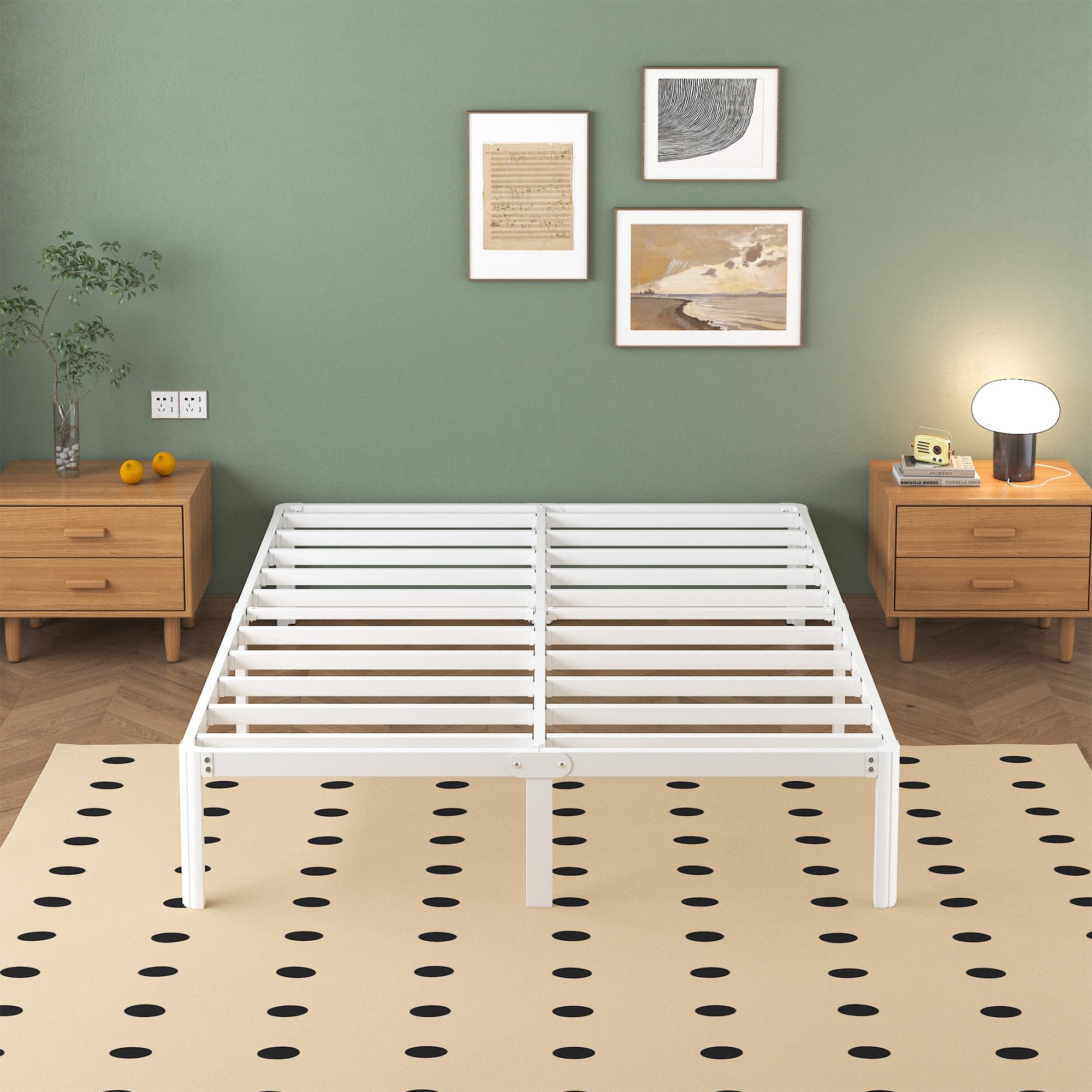Cama de Metal 180 x 200 cm con Somier de Láminas, Blanco