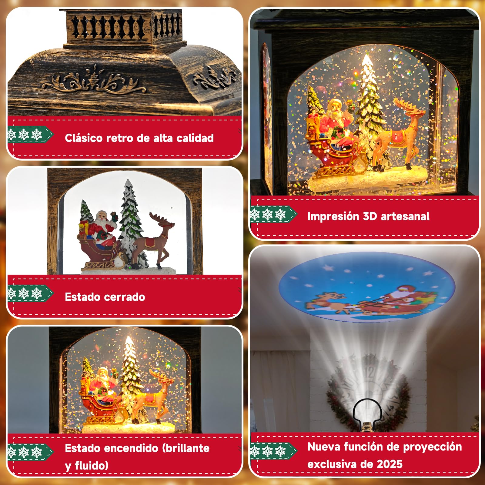 YYKY Bolas de nieve de navidad,Linterna de agua iluminada con música,alimentada por USB y baterías,decoración de Navidad,Linterna de Nieve de Agua de la Natividad para la decoración de Navidad