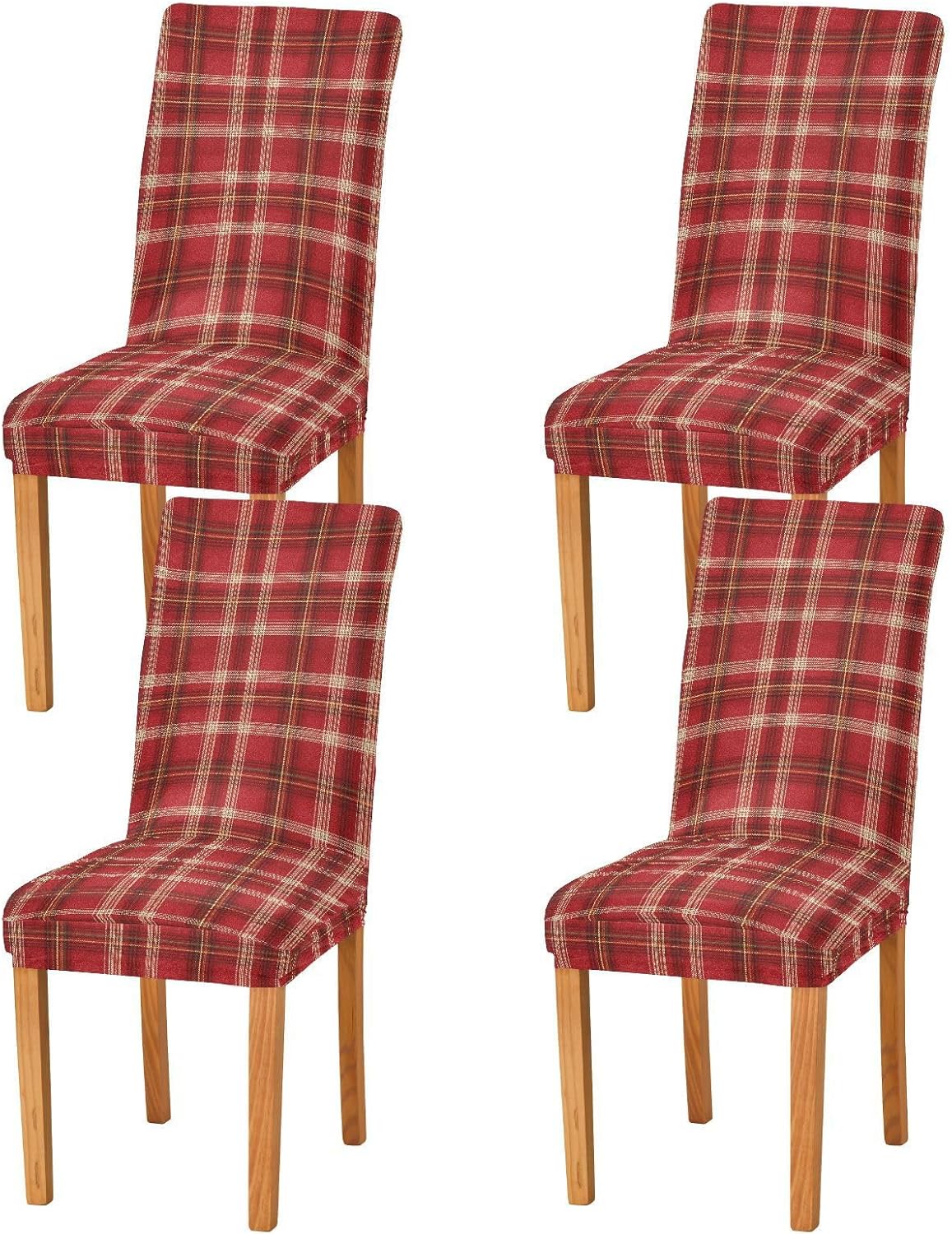 ALAZA Chair Covers for Dining Room, Red Gloden Tartan Plaid Pattern Stretch Chair Cover Sets Chair Protector Removable Washable for Ktichen Restaurant Hotel