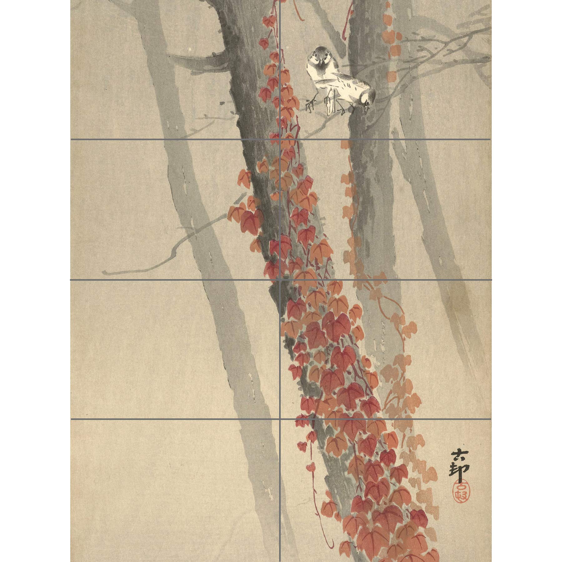 Artery8 Ohara Koson Red Ivy Japanese Painting XL Giant Panel Poster (8 Sections)