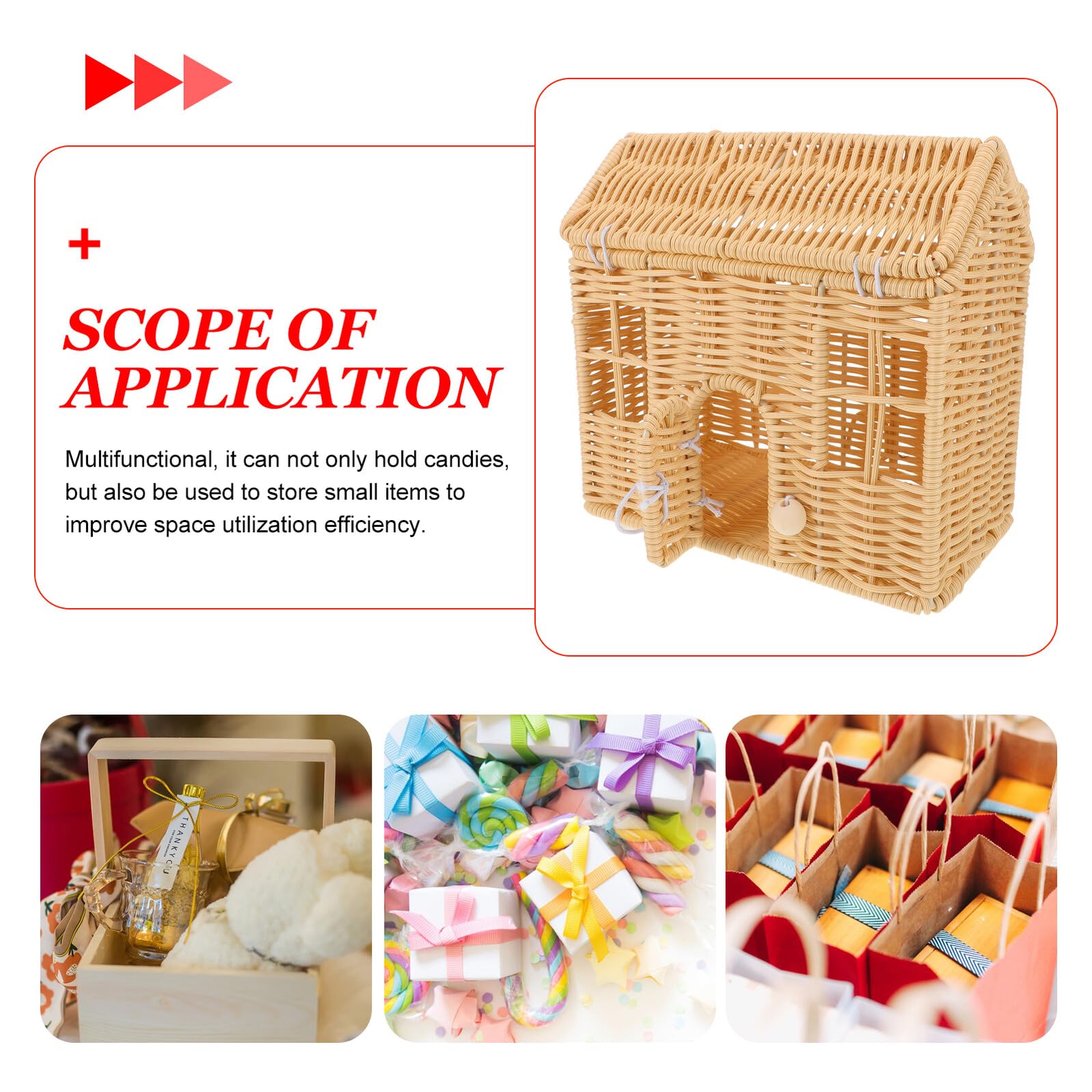 Healeved Cesta Navideña Tejida a Mano con Forma de Casita Color Beige Cesta para Dulces y Regalos con Asa para Fiestas y Almacenamiento Adecuado para Celebraciones Navideñas