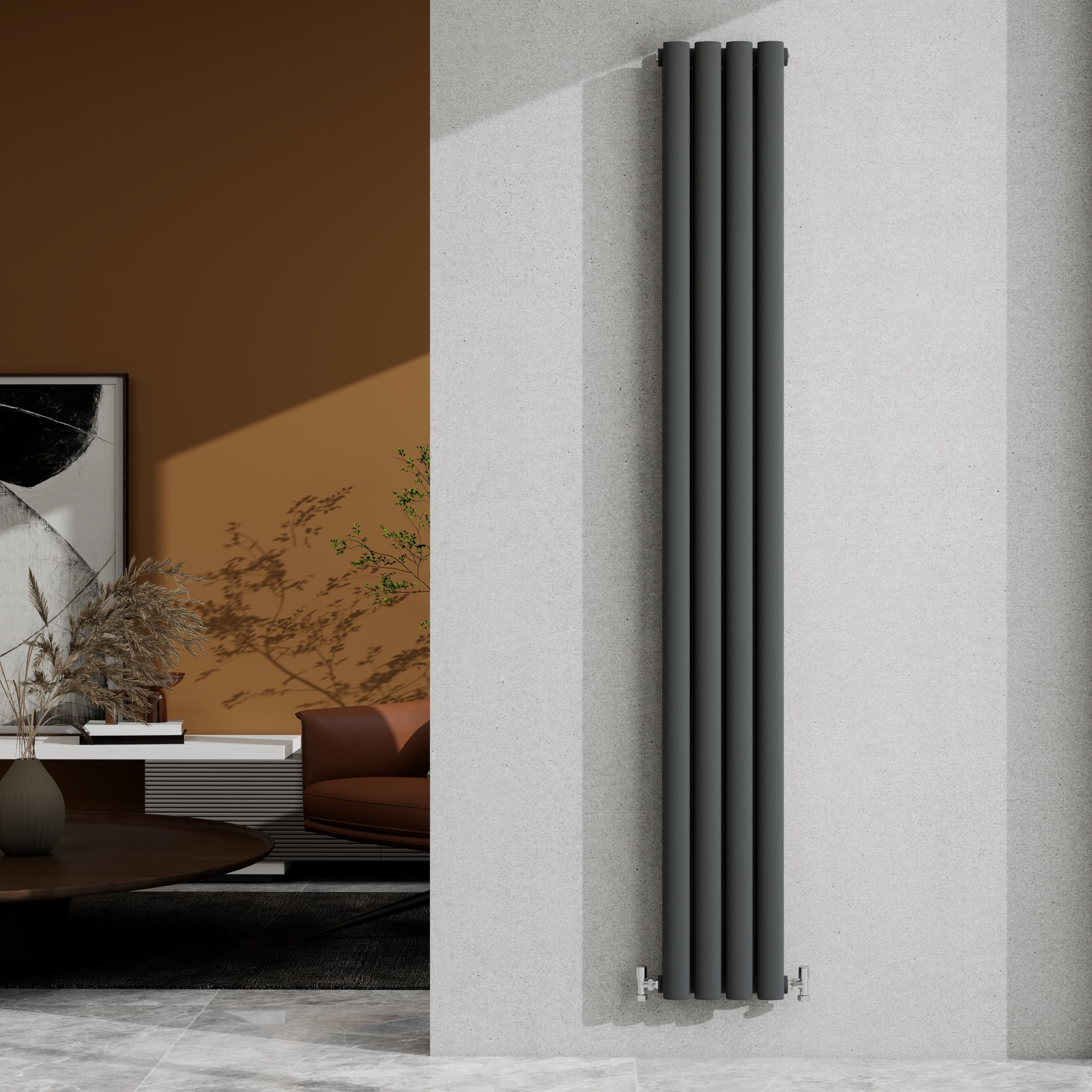 1800×236mm Anthracite Double Oval Column Radiator Vertical 3007 BTU