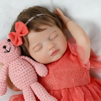 SCOM Reborn Baby Dolls Girl 20 Inch, Realistic Newborn, Sleeping Baby Dolls Girl, with Weighted Soft Cloth Body, Poseable Vinyl Limbs, with Feeding Toy Accessories, Dolls Gift for Kids 3+