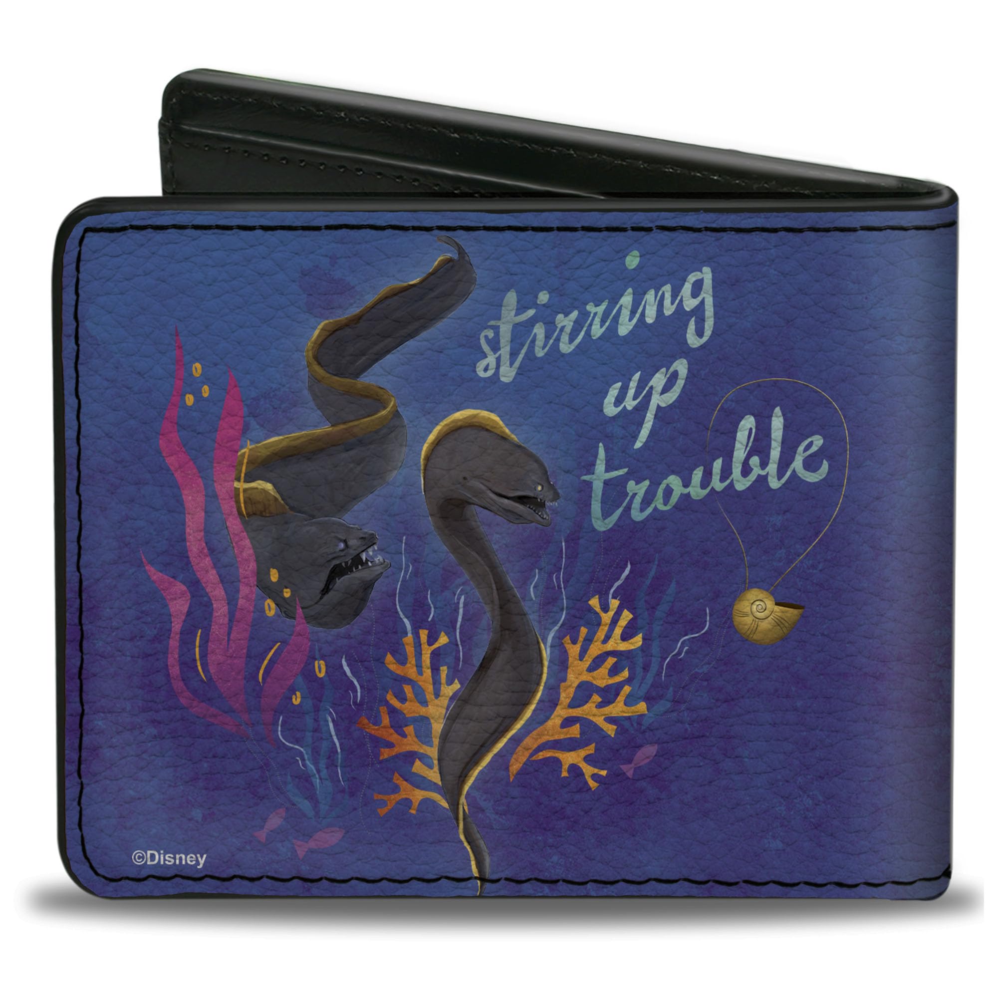 Buckle-Down Disney Wallet, Bifold, Little Mermaid Flotsam and Jetsam Stirring Up Trouble Blues, Vegan Leather
