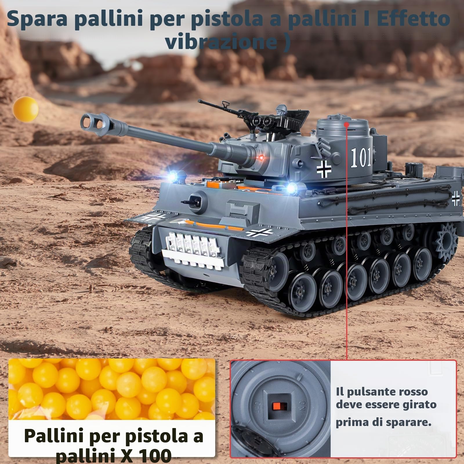 Supdex Carro Armato Telecomandato 1/18 Tanque Tiger I, 2.4GHz Serbatoio Telecomandato, Modello di Carro Armato, Con Suoni Realistici e Luci, Veicolo Militare RC per Adulti e Bambini che Spara BBS