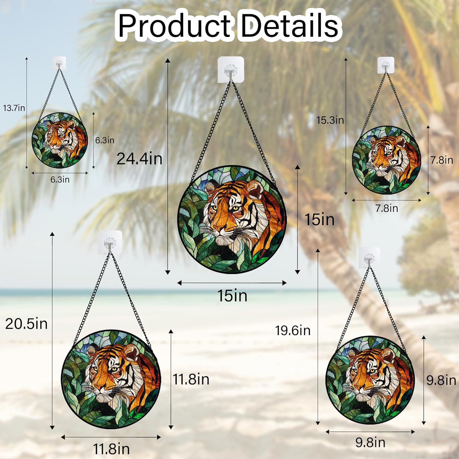 Stained Glass Window Hanging, Fierce Tiger Sun Catcher for Door Home Decor Wild Animals Suncatcher Christmas Mother's Day Birthday Gifts for Women Men Mom and Nana 6.3 in