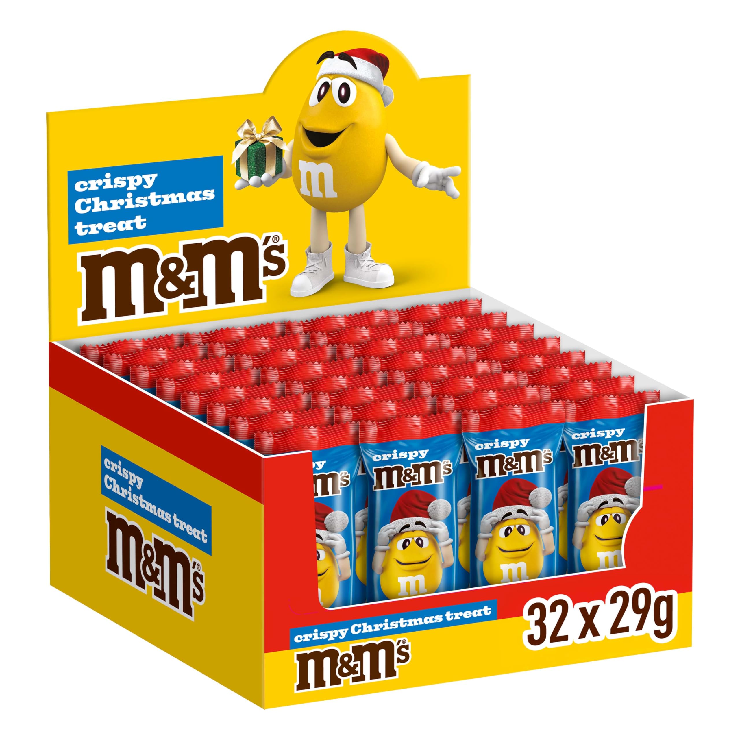 M&M'S Minis Chocolate Santa's Bulk Chocolate Box, Milk Chocolate & M&Ms minis crispy pieces, 32 x of 29g, Ideal as stocking filler, gift, or snacks