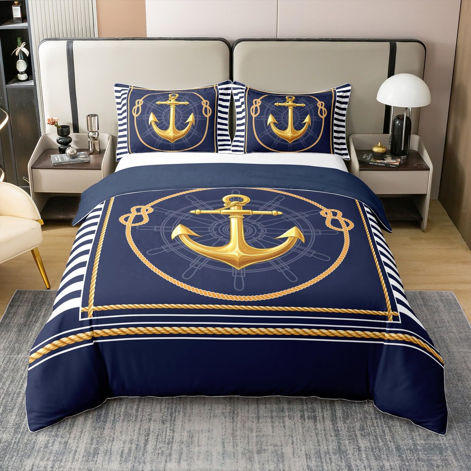 Castle Fairy Mountain 100% Organic Cotton Comforter Cover (Not Comforter) Skiing Adventure Duvet Cover Set Queen Size for Bedroom Navy Blue White Sketch Bedding Set with 2 Pillowcases