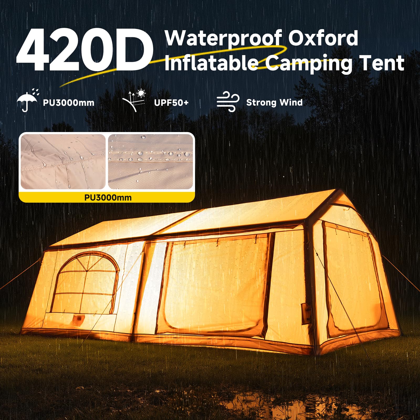 MOPHOTO Carpas inflables para camping, tienda inflable grande con bomba de mano, tienda familiar de fácil instalación, tienda de campaña para 4 estaciones, tiendas de campaña Oxford impermeables para