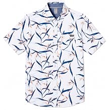 Hurley Mens Shirts, Boardwalk Textured Short Sleeve Casual Button Up Shirts for Men - White Print XX-Large