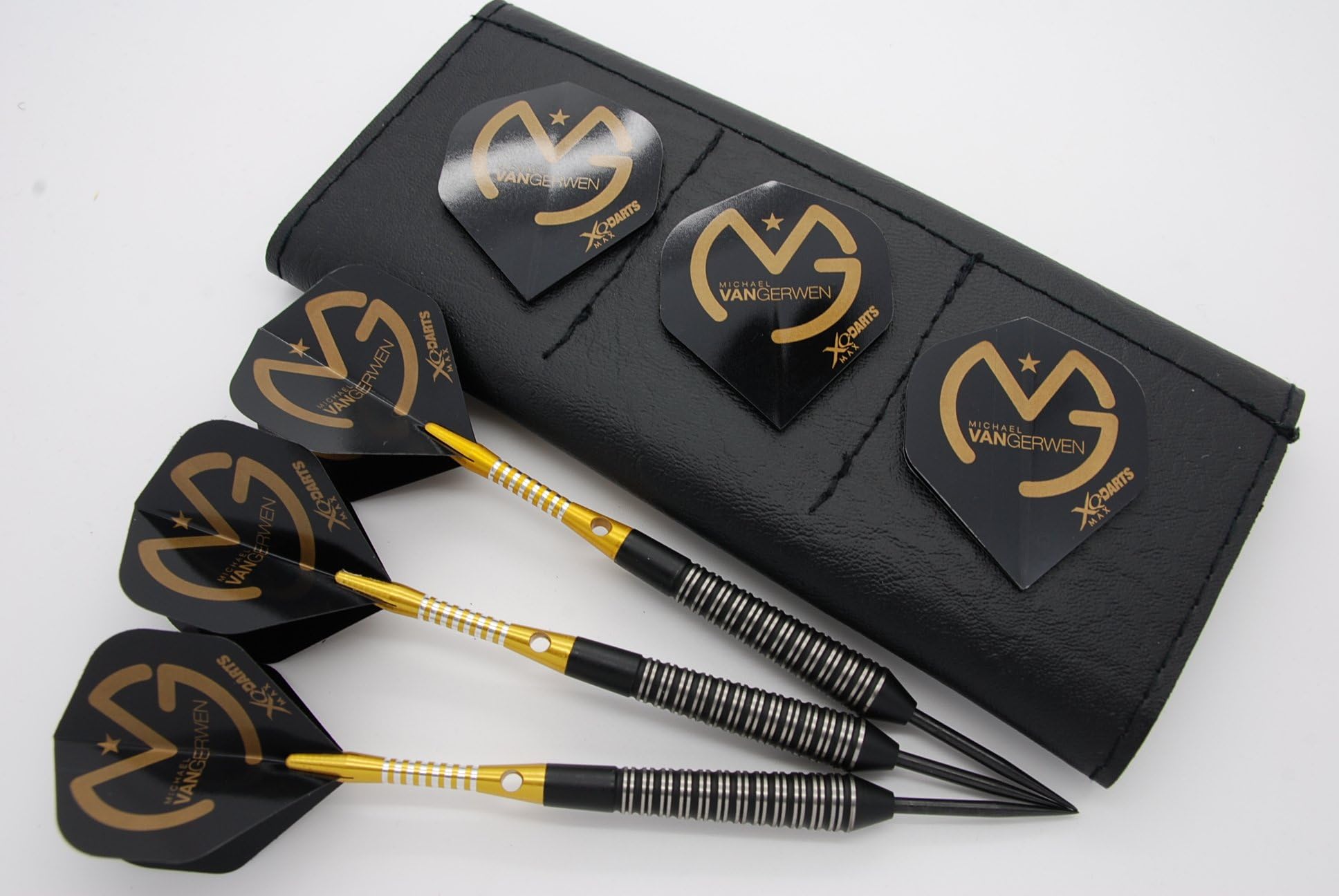 Michael van Gerwen 26g 28g 30g Tungsten darts set, MVG Flights, Aluminium jailbird shafts, dart case!