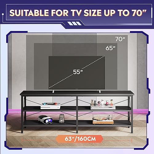 Miniatura 6 de WLIVE Soporte para TV de hasta 70 pulgadas, centro de entretenimiento de 63 pulgadas con LED, consola multimedia de TV con estantes de Negro -,Gris