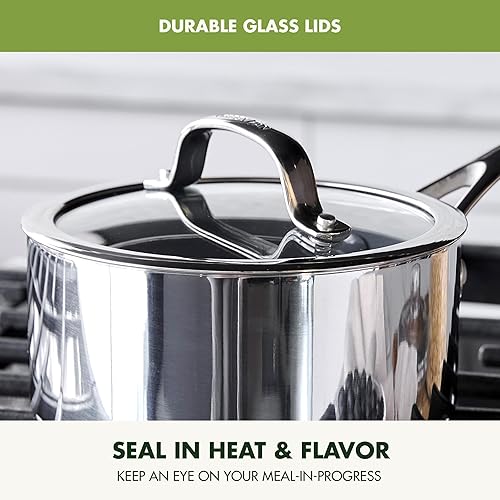 Miniatura 11 de GreenPan Valencia Pro - Juego de ollas y sartenes de acero inoxidable de 10 piezas, apto para inducción, tricapa espejada, revestimiento