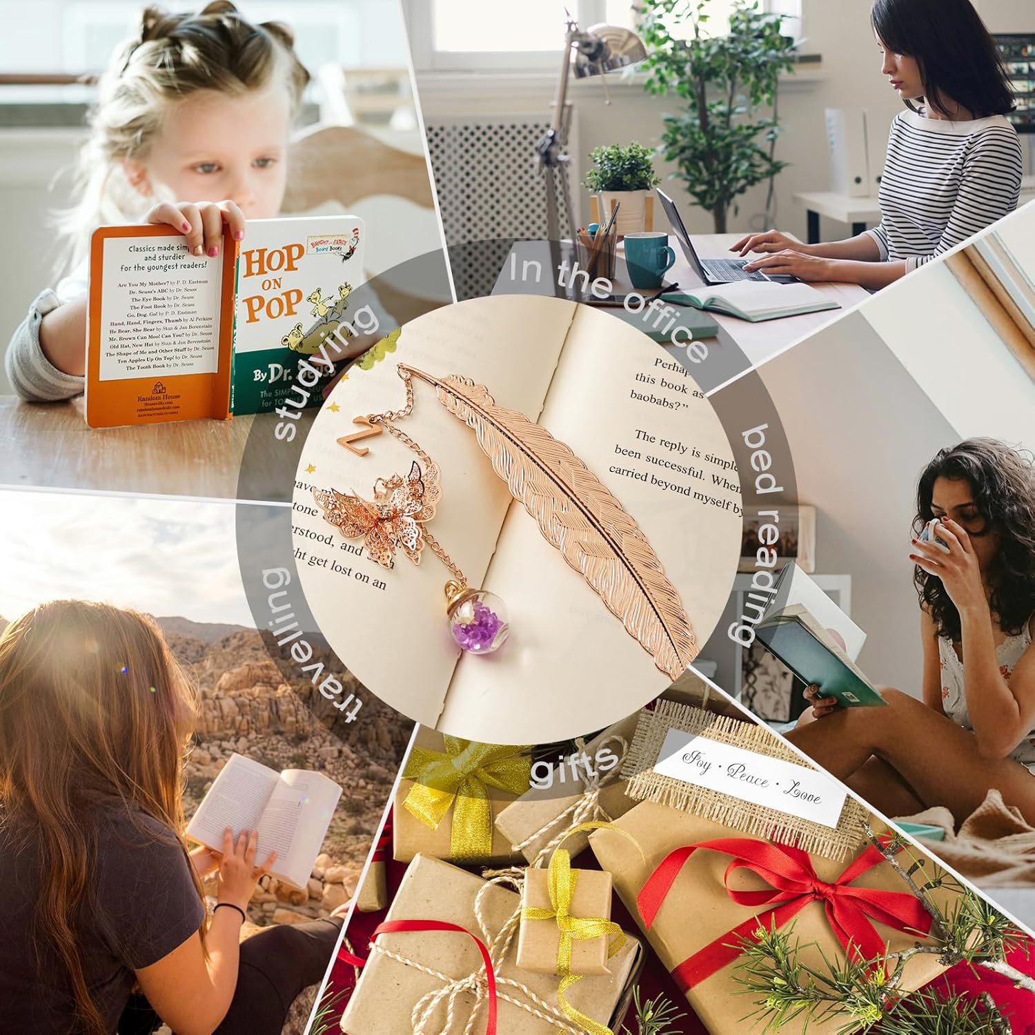 Snycler Exquisite Metal Feather Bookmark, Rose Gold, Help Reading, Beautiful Decoration, Suitable for Readers, mom, Teachers and Friends ，with Letter E - Image 6