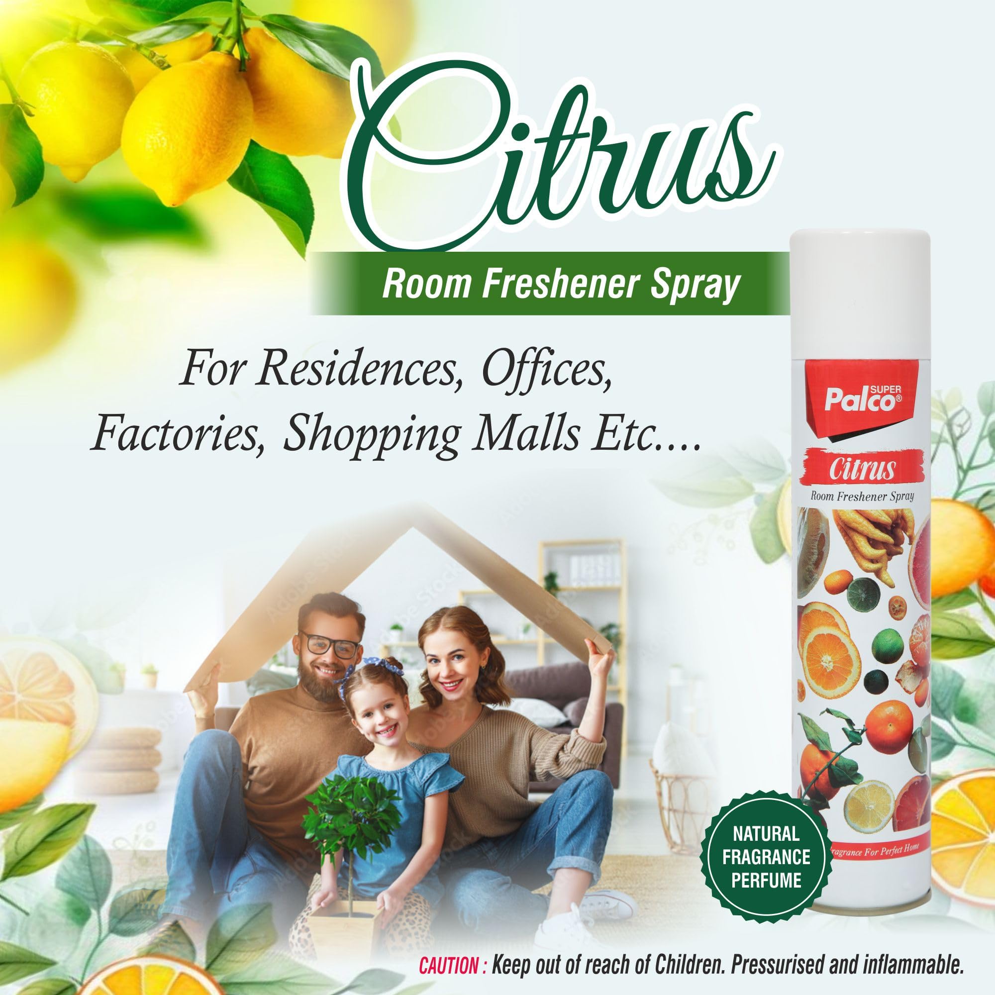 PALCO Room Freshener Spray 275ml – Citrus Air Freshener for Home & Office – Long-Lasting Fragrance
