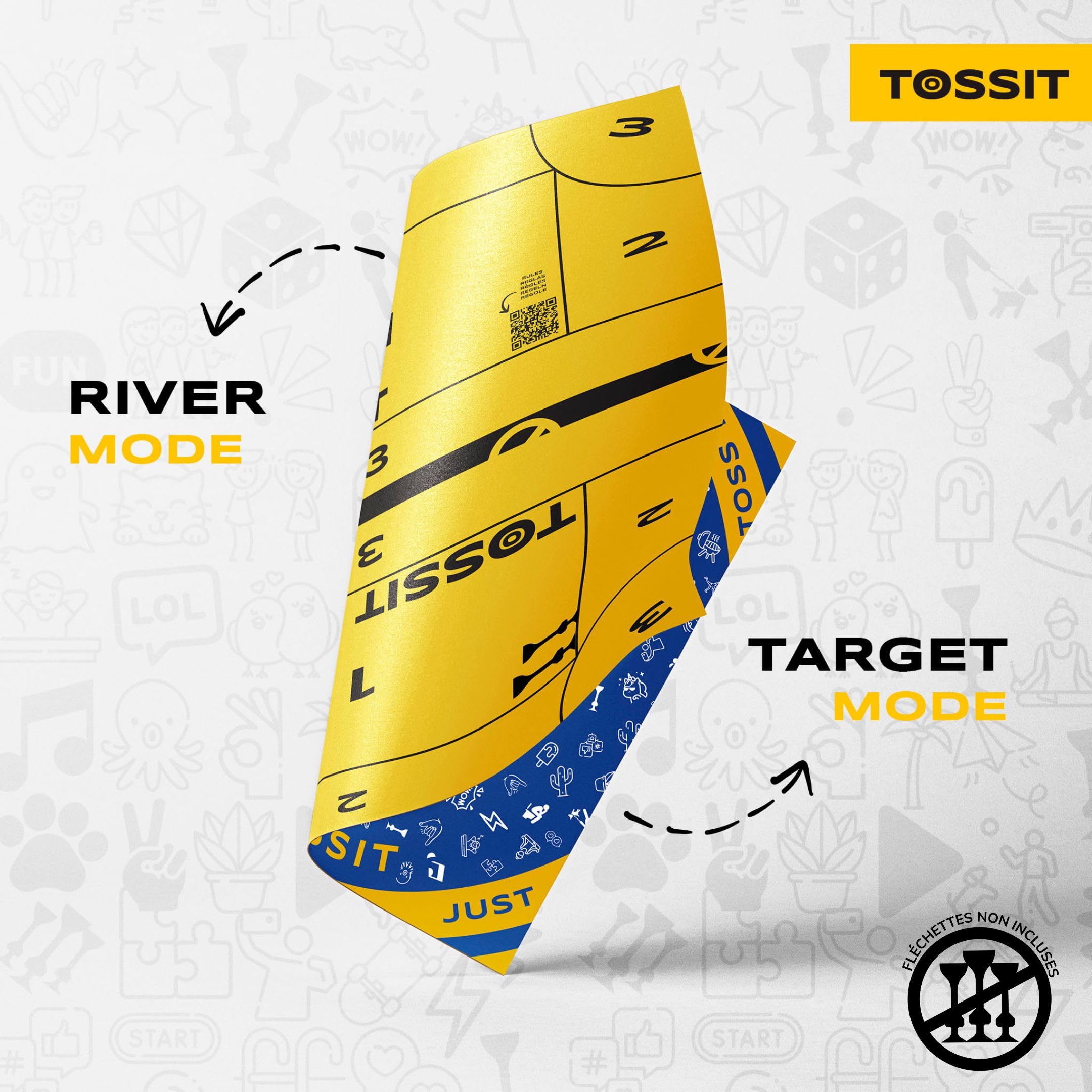 TOSSIT Plateau de Jeu pour Fléchettes, Pétanque Intérieur Extérieur, Silicone Qualité Supérieure, 2 Jeux en 1, River et Target, Fun Amis Famille, Transportable Roulable, Version Family