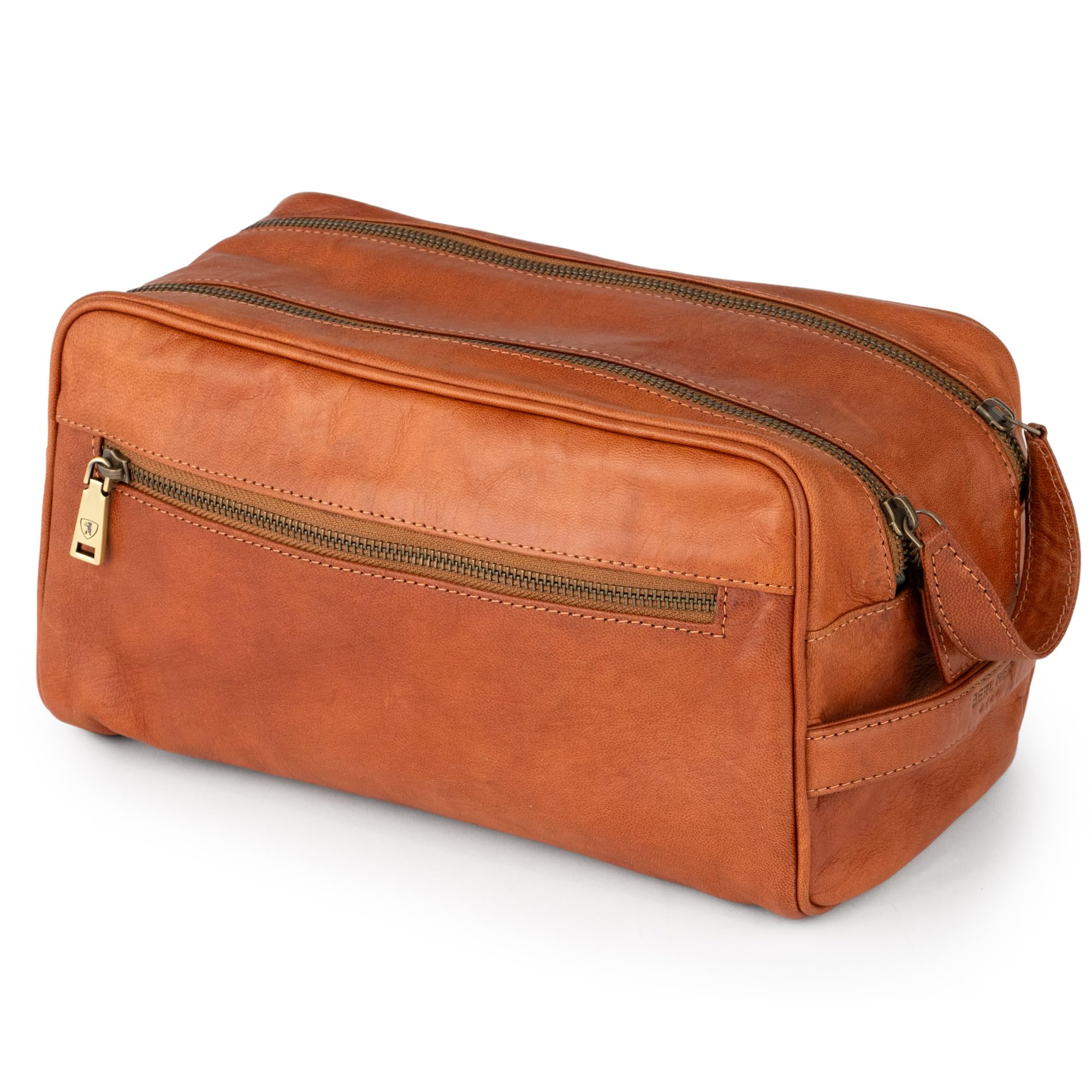 Berliner Bags Trousse da Viaggio Tim M in Vera Pelle, Beauty Case e Borsa da Toilette con Zip, Unisex – Marrone