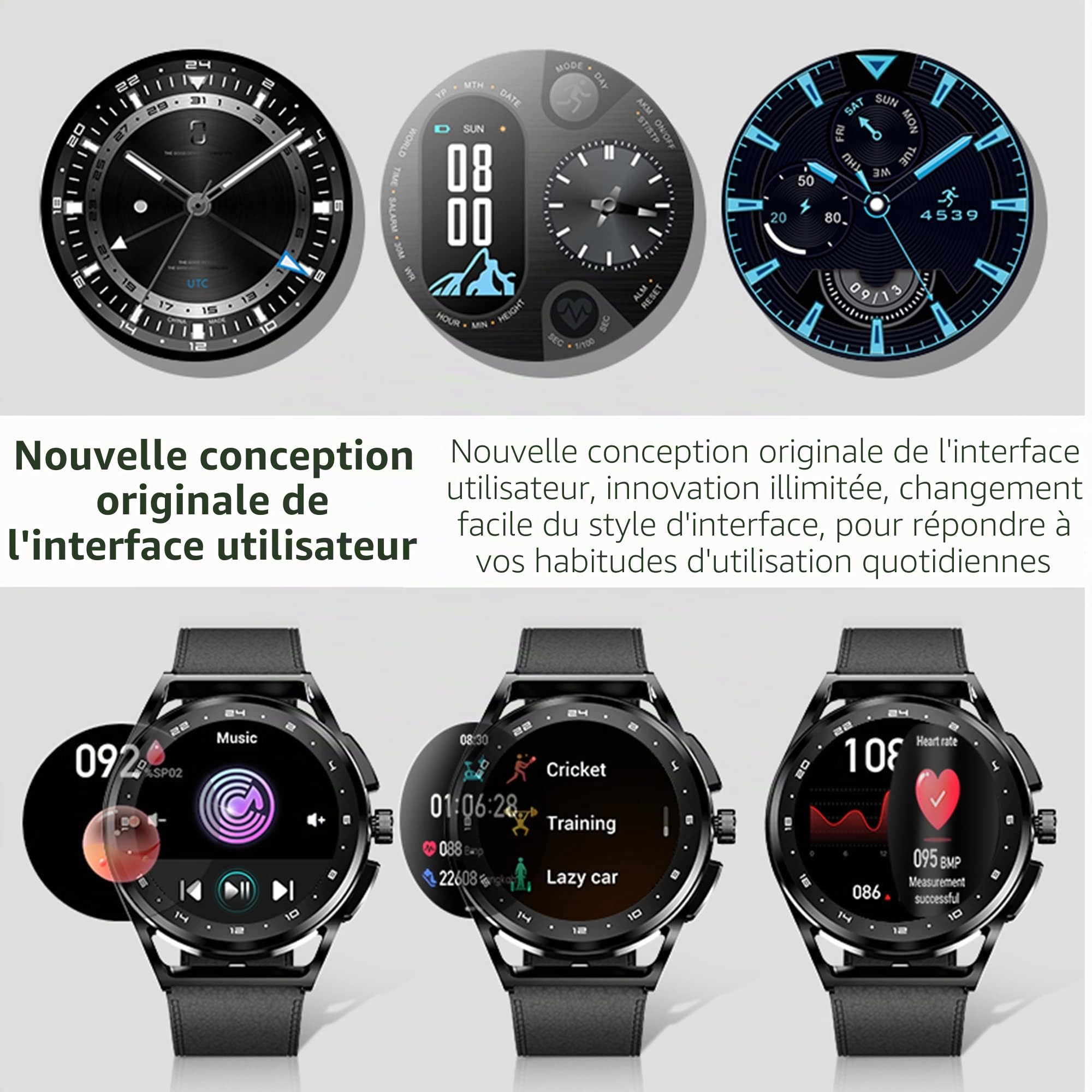 Montre Connectée Homme avec Appel Bluetooth 5.0/Numérotation, Smartwatch Compatible Samsung Huawei Xiaomi Android iOS Podometre Etanche IP68 GPS Partagé Montre Sport Cardiofrequencemetre (Noir)