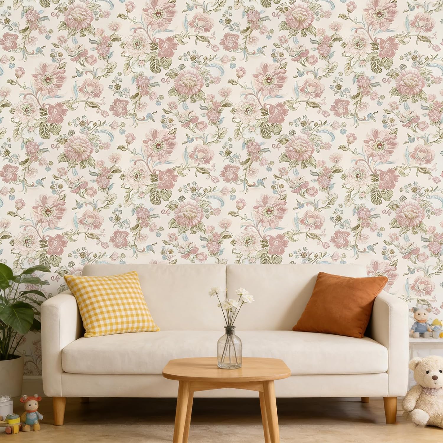 Vintage French Damask Peel and Stick Wallpaper Green Floral Textured Removable Self Adhesive Contact Paper for Bedroom Bathroom Cabinets Home Decor 17.3 x 236 in