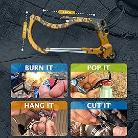 OUTDOOR ELEMENT Firebiner 6-in-1 Survival Multitool Carabiner EDC Keychain with EverSpark Fire Starter, Utility Blade, Bottle Opener & Screwdriver - Unique Gift for Outdoor Adventure - Camo Orange