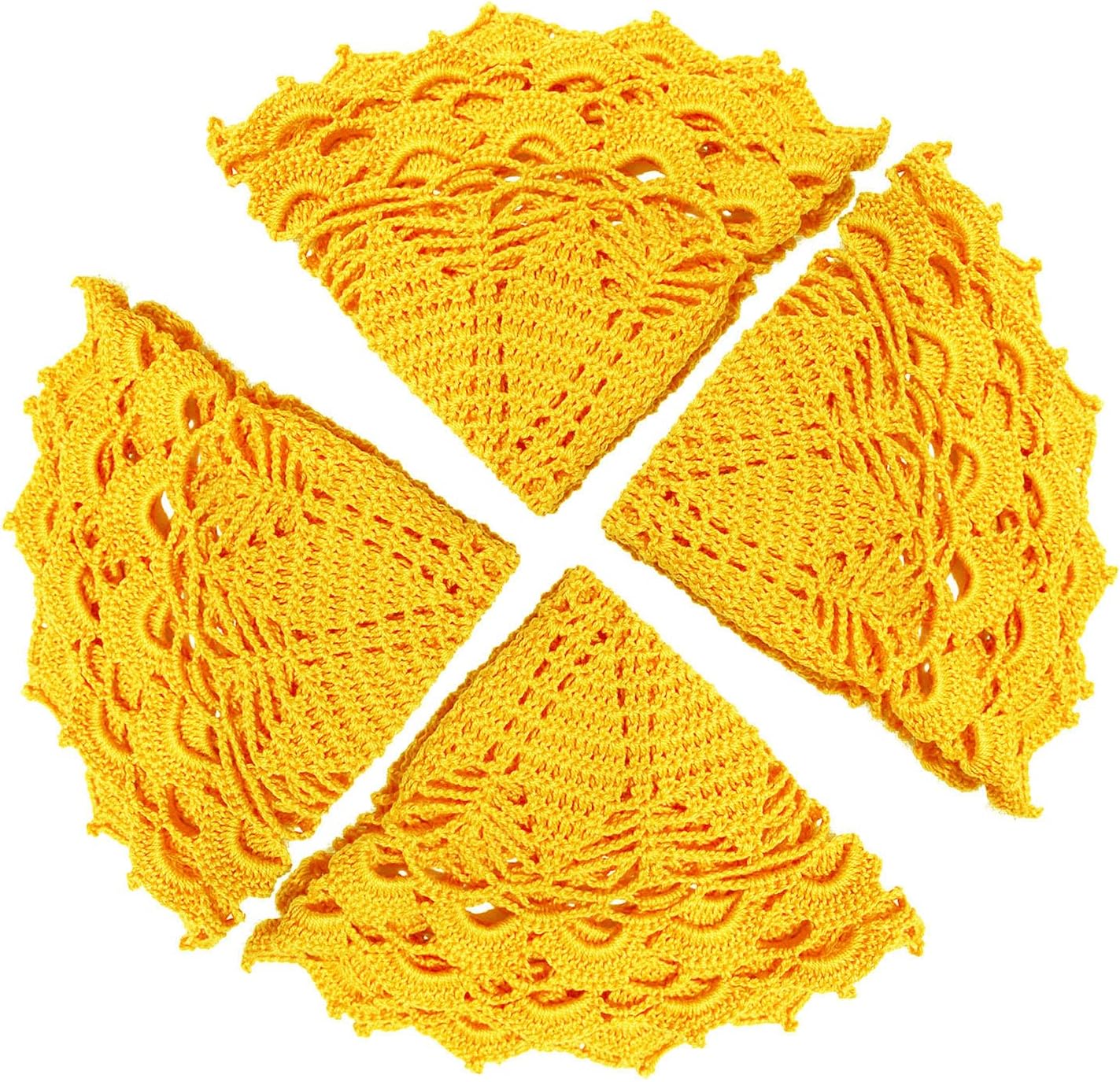 SUNONE11HKA 12 Inch Lace Crochet Doilies Table Placemat Washable Kitchen Round Leaves Decor Doily (4, Yellow)