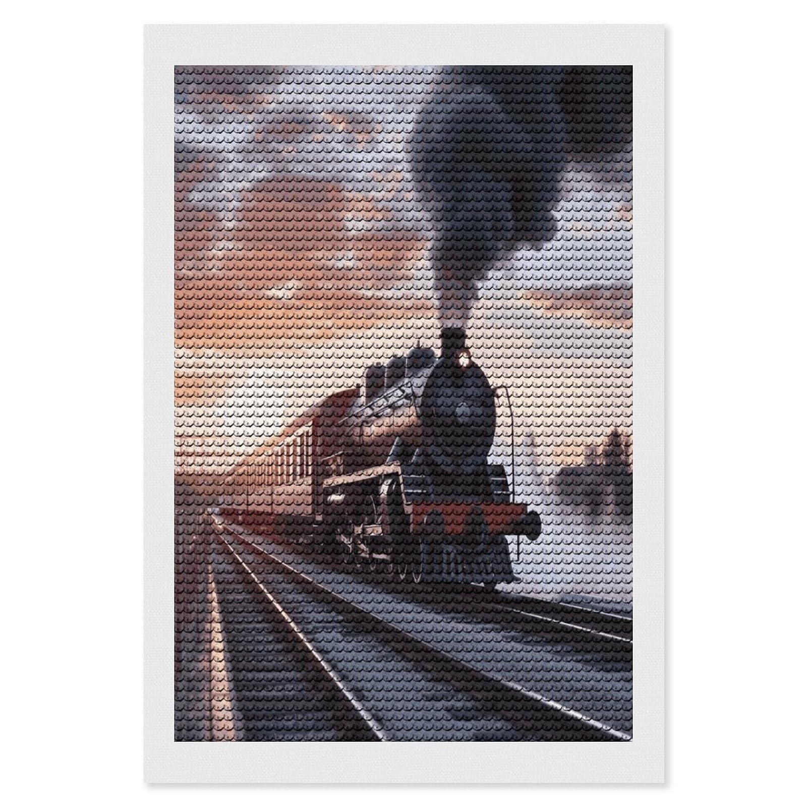 LDGSUPH Steam Train Depart Sunset Diamond Painting Kits for Adults Paint with Diamond Pictures Art DIY Full Drill Diamond Dots Painting Personalized Diamond Photo for Home Wall Decor Gift 8"x12"