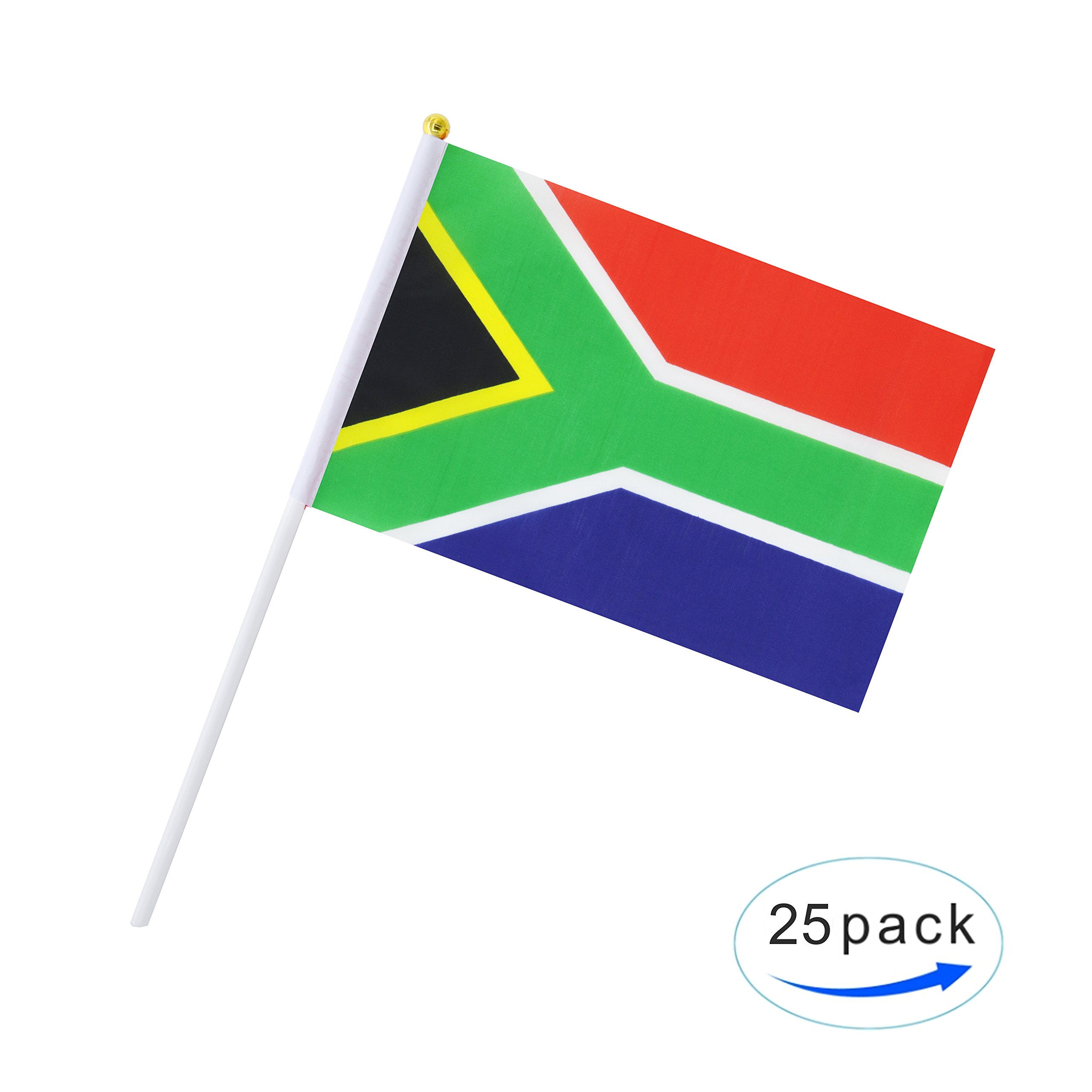 25 Pack Hand Held Small Mini Flag South Africa Flag South African Stick Flag Round Top National