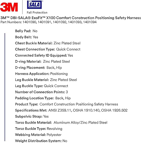 Miniatura 3 de DBI-SALA 3M ExoFit X100 Comfort Construction - Arnés de seguridad de posicionamiento, OSHA, ANSI, 3 conexiones de anillo en D, hebillas de conexión