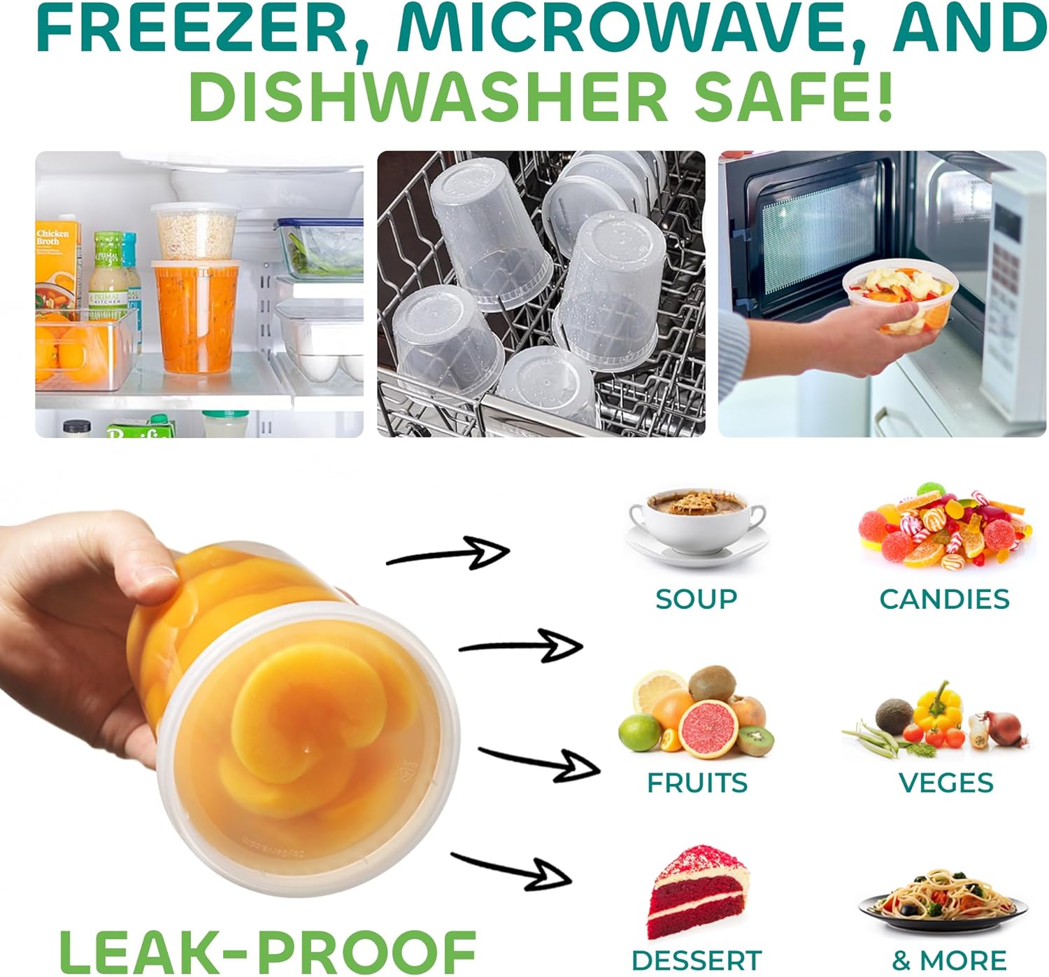 JoyServe Deli Food Containers with Lids - (48 Pack) 16 Sets of Each Size - 8 Oz-Cup / 16 Oz-Pint / 32 Oz-Quart Sizes Food Storage Takeout Meal Prep Storage, BPA-Free, Dishwasher, Microwave Safe - Image 3