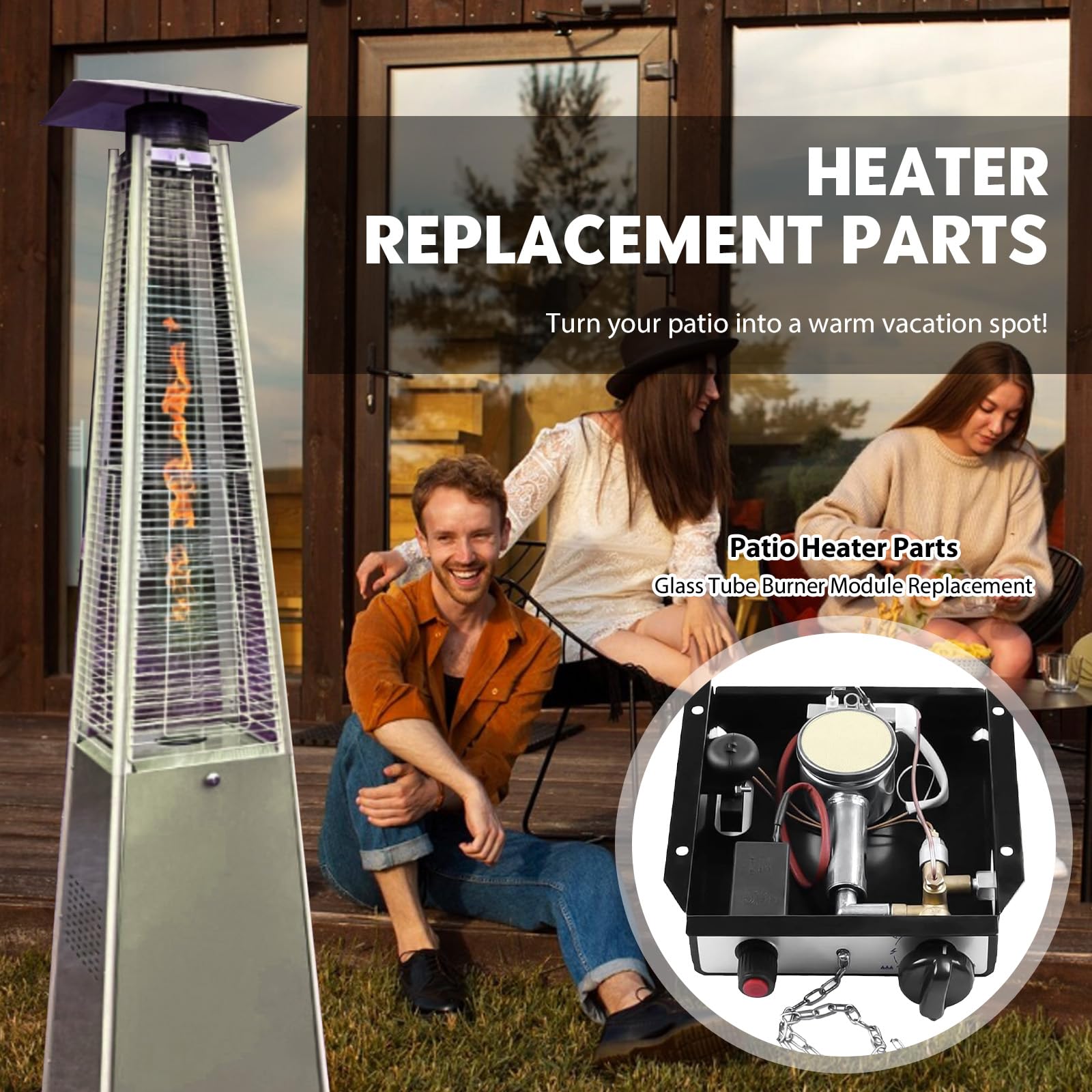 Kit de chauffage au gaz de rechange - Module de brûleur de gaz propane - Tube en verre - Boîtier de commande d'air d'admission - Chauffage extérieur