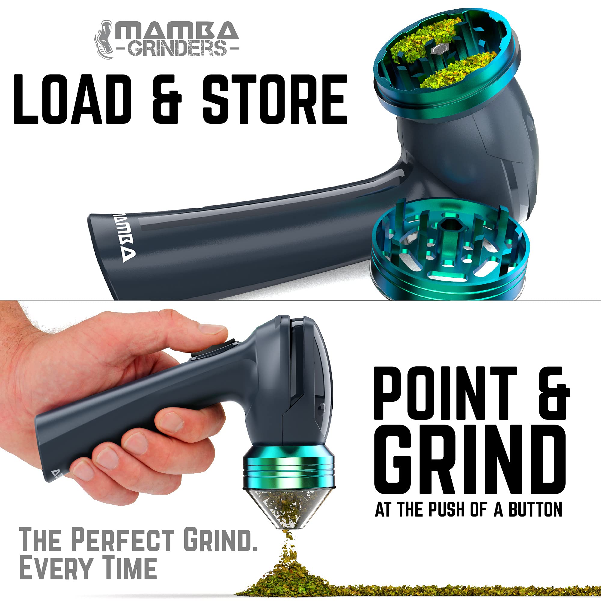Mamba 1g 50mm Molinillo de Hierbas Eléctrico. Batería de Li-ion recargable por USB para una molienda rápida con una sola mano. Interruptor basculante en dos direcciones para la trituración eficaz