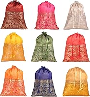 Vista 17 de Touchstone Preciosas bolsas de envoltura de regalos reutilizables, ecológicas, grandes con cordón, estampado de hojas de ficus para cumpleaños