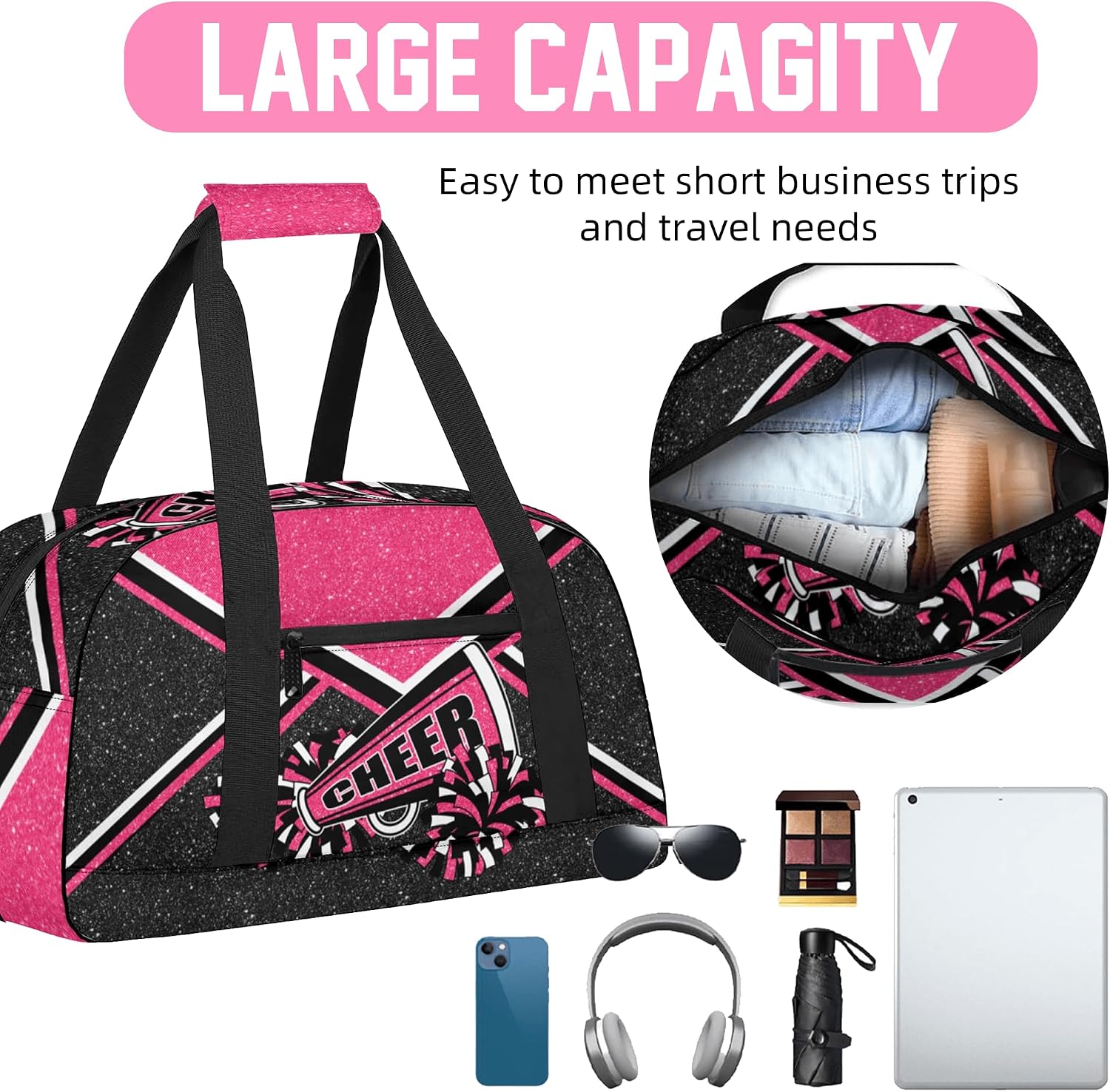 Gym Bag for Cheerleaders, Cheer Duffle Bag for Women, Carry on Weekender Bags, Travel Bag Cheerleading Duffel Bag (Rosered)