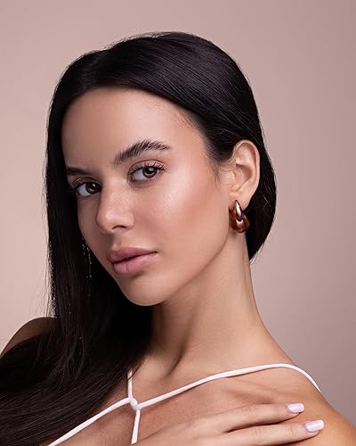 Miniatura 2 de Aretes de gota de agua ovalados de color marrón con forma de ojo de tigre de resina para mujer, aretes llamativos hechos a mano exagerados