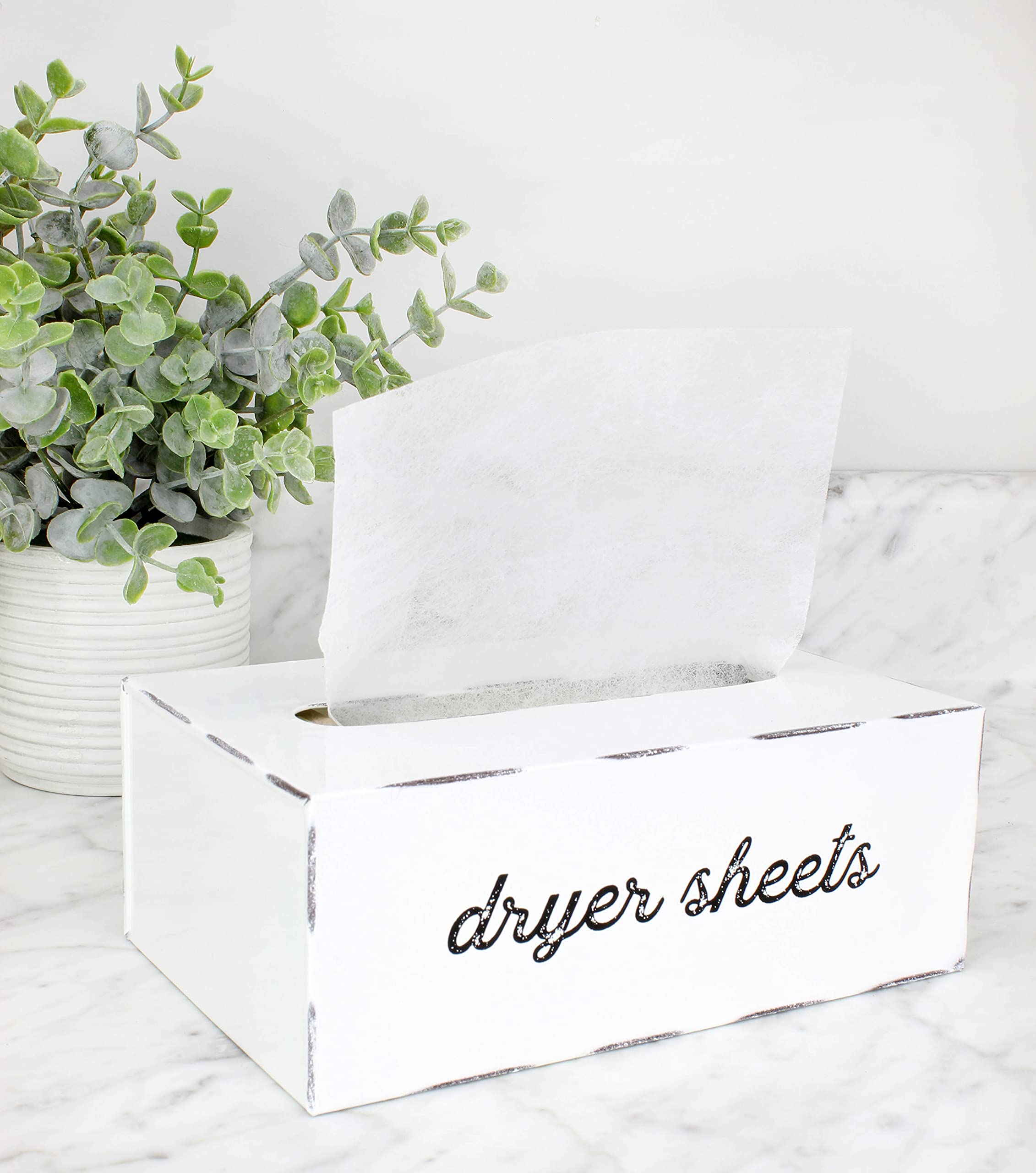 AuldHome Dryer Sheet Dispenser; Countertop Rustic White Fabric Softener