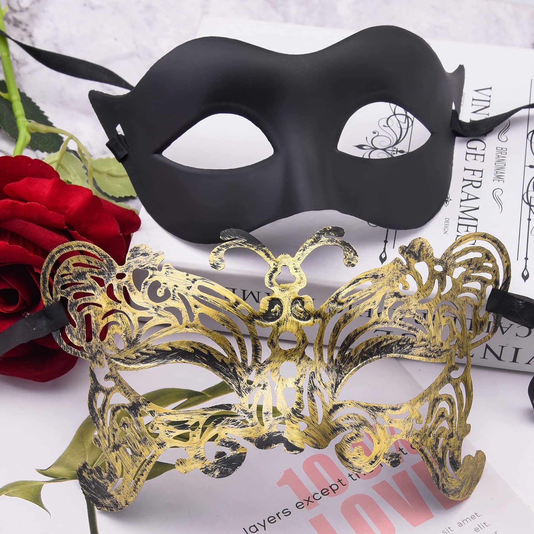 FEQO 32-Piece Masquerade Masks - Vintage & Venetian Styles, Black, Gold, Silver and Copper - Image 3