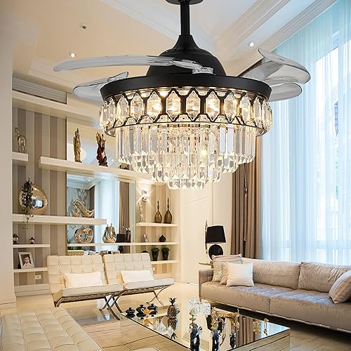 Miniatura 6 de Ventiladores de techo LED de cristal negro regulable de 36 pulgadas con luces y control remoto, moderno kit de ventilador de iluminación de techo