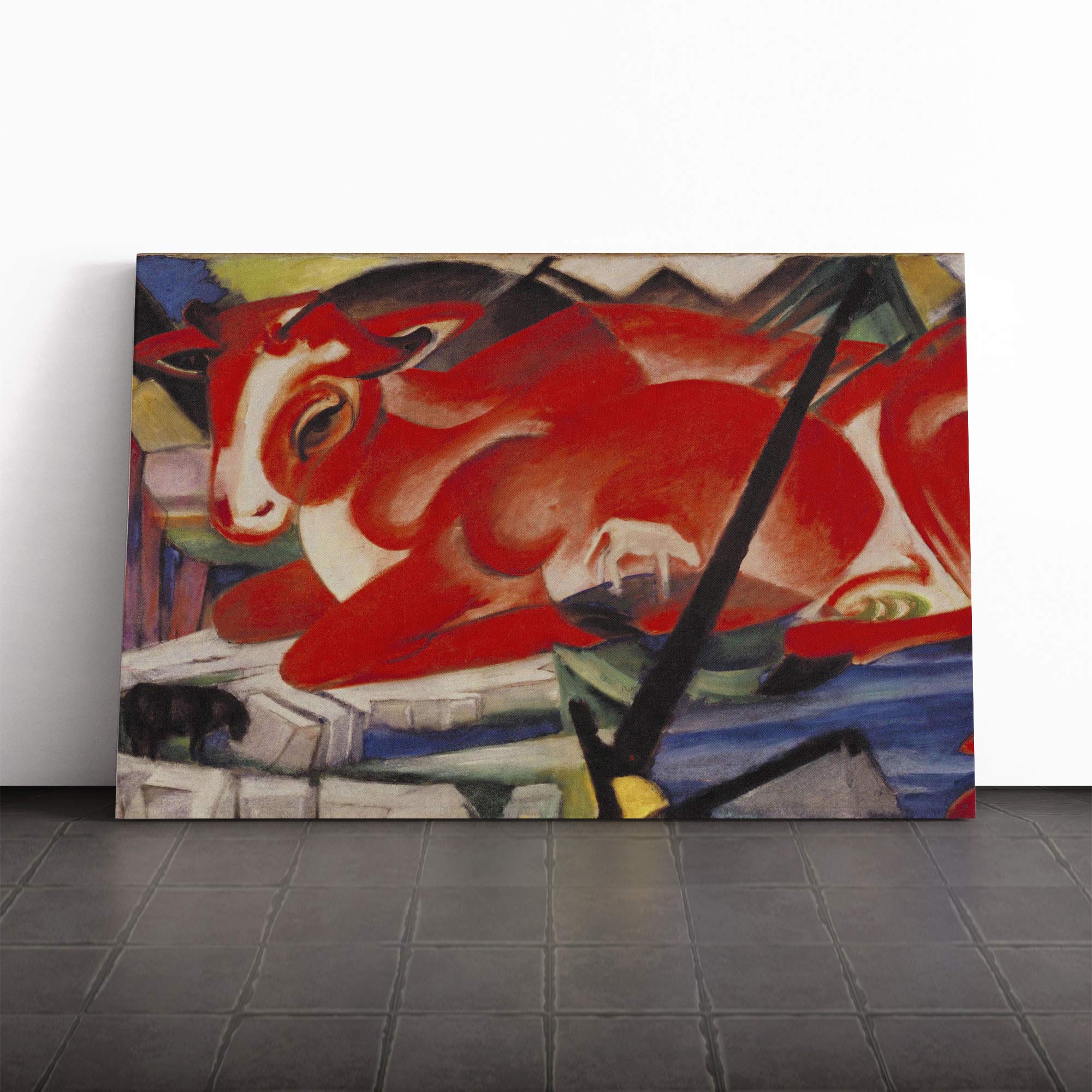 Franz Marc The World Cow Canvas Print | Gallery Wrapped 30mm Frame Wall Art | 24x16 inches | Ready to Hang | Modern Animals Picture | Living Room Bedroom Lounge Office