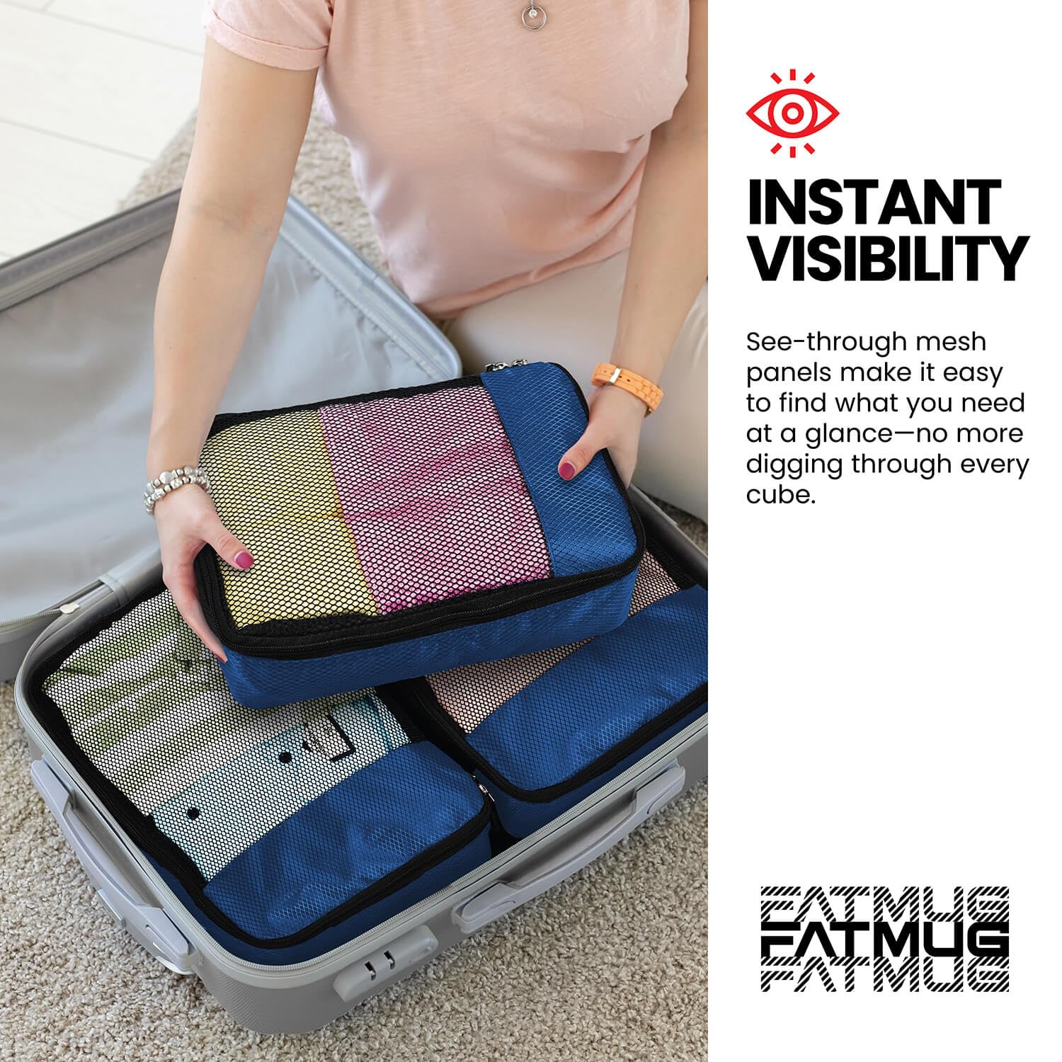 FATMUG Bolsas de viaje organizadoras – Juego de 4 (grande, mediano, pequeño y delgado), Azul Marino, Large-Medium-Small-Slim, Accesorios de viaje