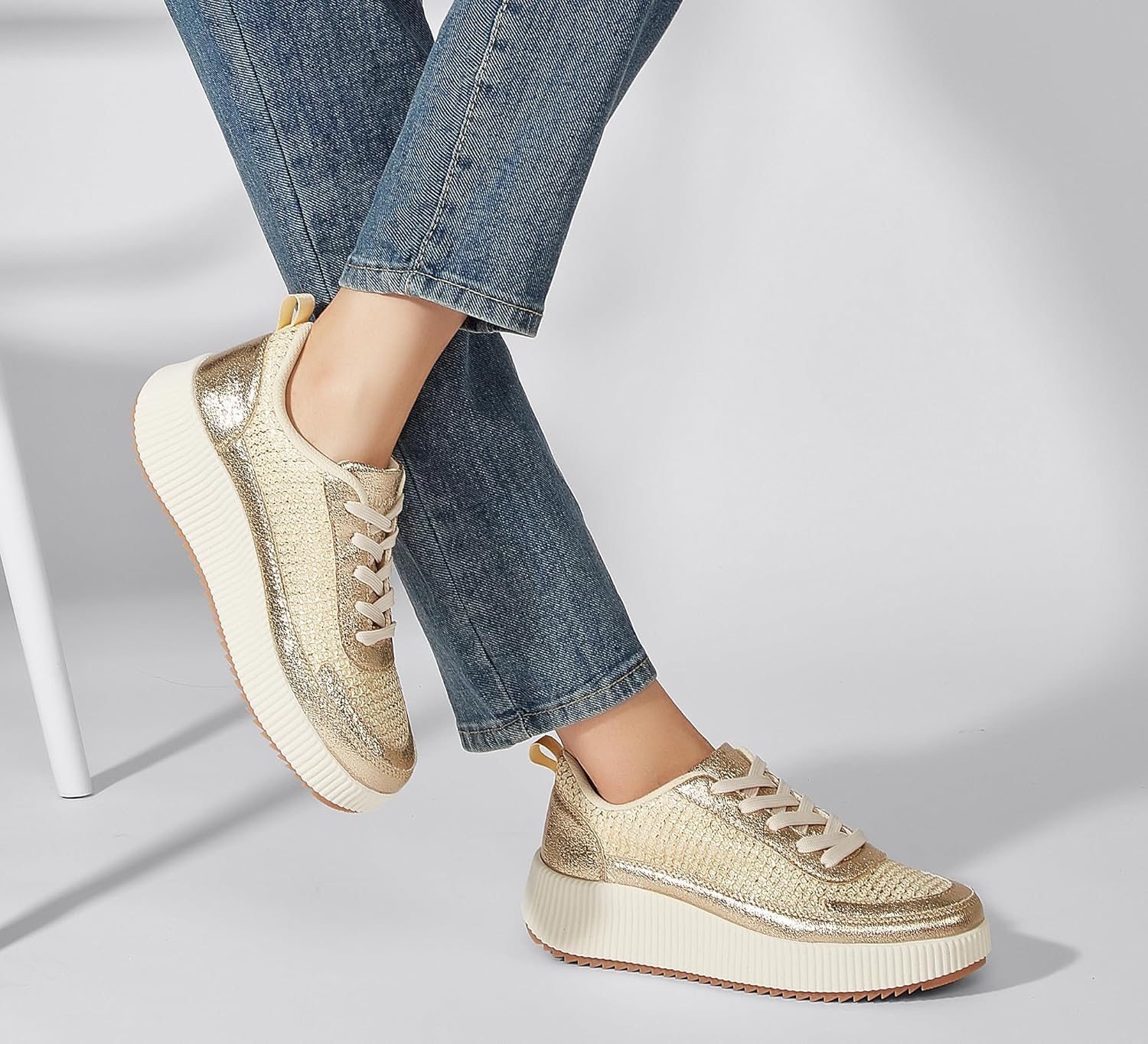 LUCKY STEP Women's Platform Sneakers Rhinestone Fashion Chunky Casual Sparkly Retro Braided Walking Shoes - Image 8