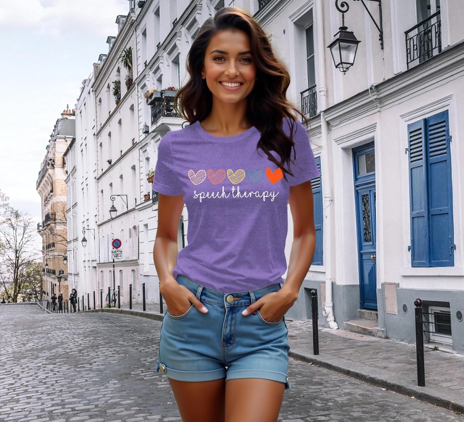 Speech Therapy Shirt for Women Speech Language Pathologist T-Shirts Cute Hearts Tee Tops - Image 5