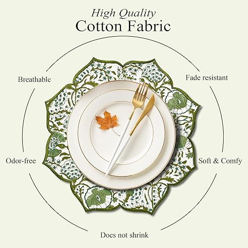 Miniatura 2 de CPC - Juego de 4 manteles individuales de algodón, hechos a mano, doble capa, lavables a máquina, manteles individuales de tela festoneada y