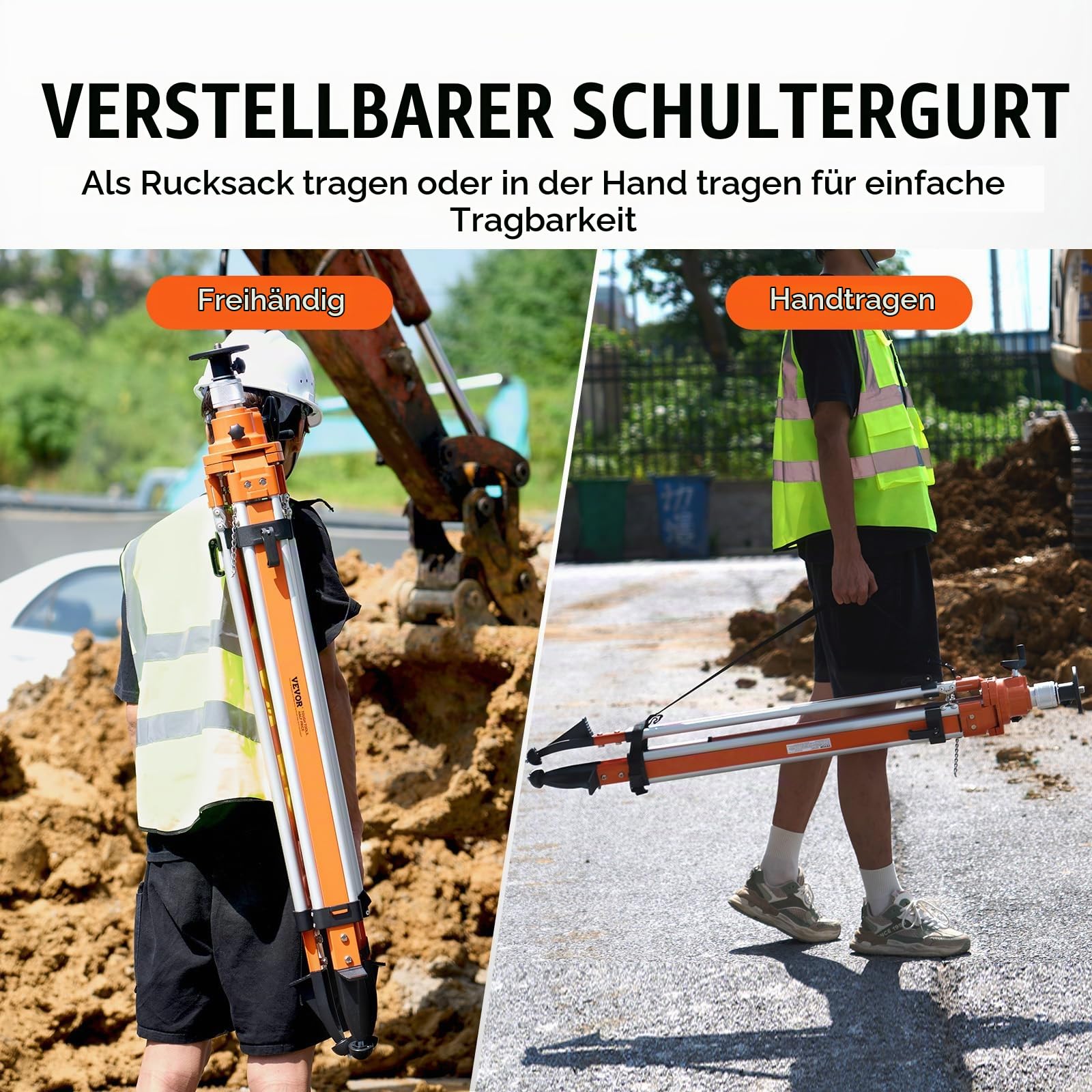 VEVOR Baustativ, 5/8"-11-Gewindehalterung, höhenverstellbar 1145-2905 mm, robustes Vermessungsstativ, mit Wasserwaage und Diffusionsbegrenzer, rutschfeste Füße, für Laser & Nivelliergeräte