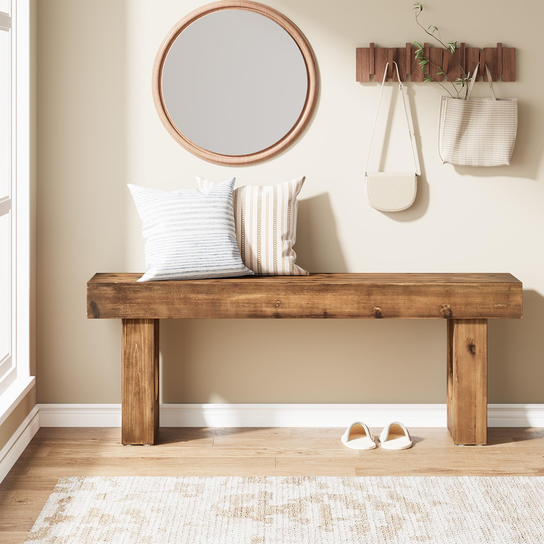 120 cm Holz Sitzbank Flur Schuhbank mit stabilen Beinen
