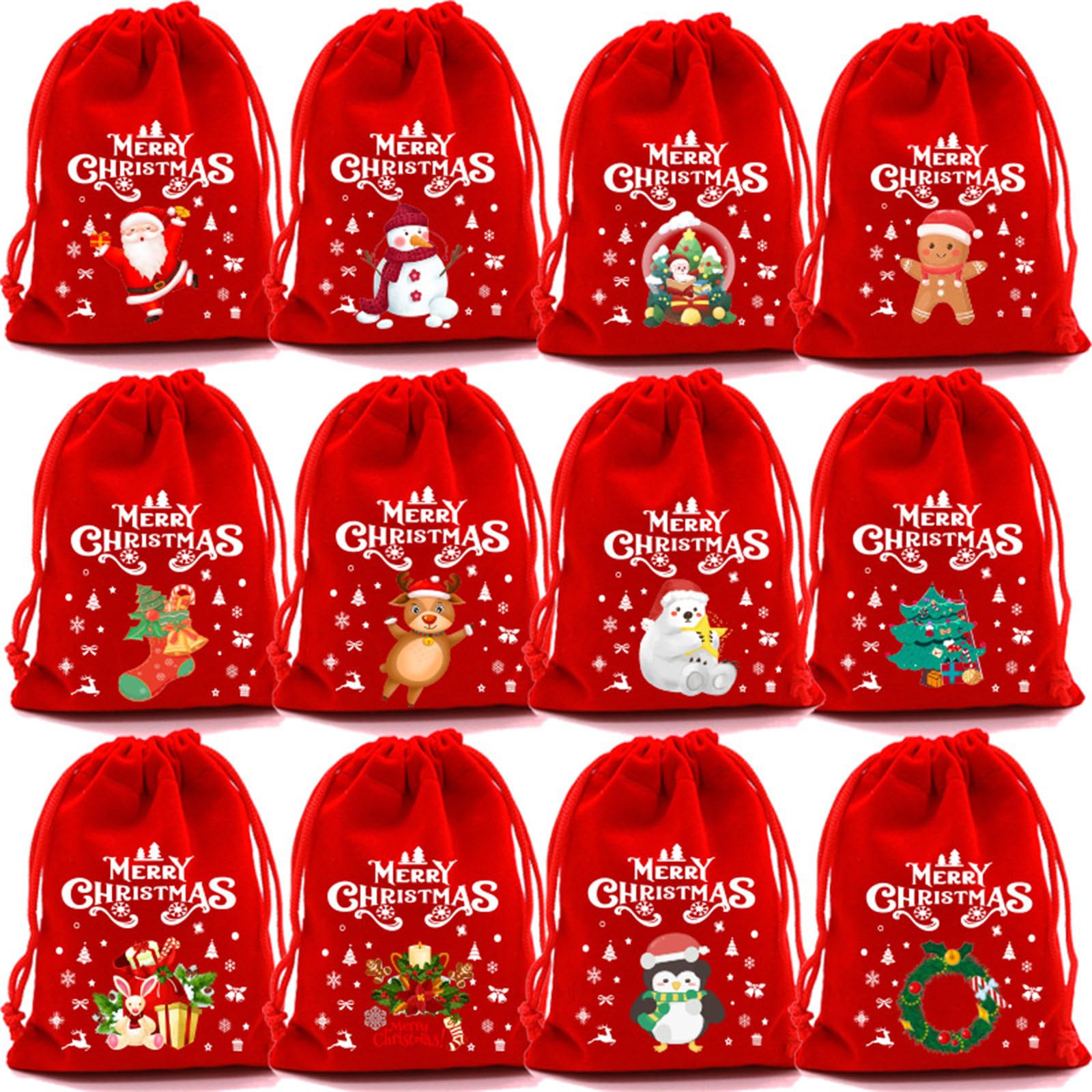 Pochettes de Noël en peluche douce lot de 12 contenants haut de gamme