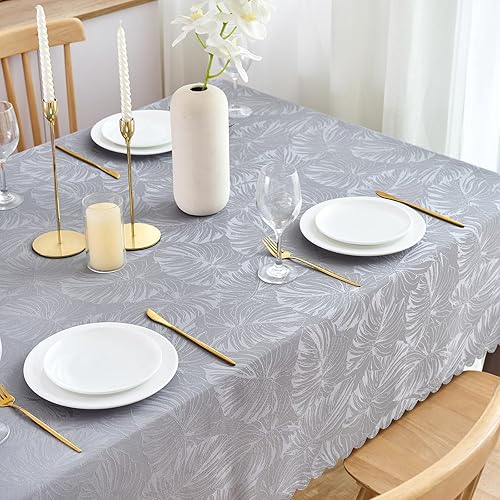 Miniatura 170 de Mantel Redondo Dorado Mantel de Mesa con Patrón de Hojas Borde Festoneado Sedoso Suave Impermeable Lavable 50 Pulgadas Cubierta de Mesa de Tela