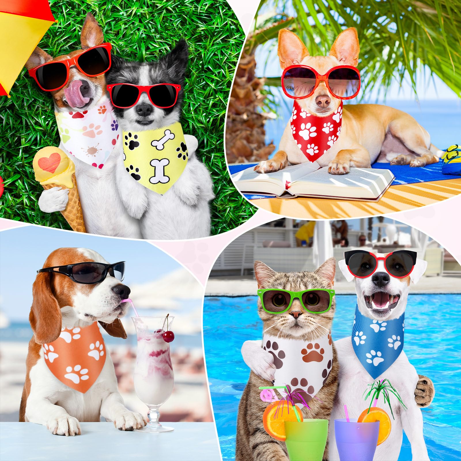 Abbylike 200 bandane per cani con stampa di zampe, bandane per cani, animali domestici, triangolari, bavaglini per cuccioli di animali domestici, gatti, accessori per costume da festa